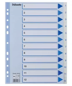 Register ESSELTE A4 plast 1-12 blå/hvit