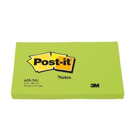 Post-it® Klistrelapper,  655-NG, 76 x 127 mm, neongrønn, (6)
