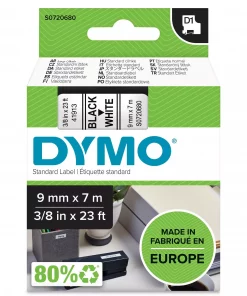 Tape DYMO D1 9mm x 7m sort/hvit