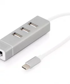 DIGITUS USB-C hub 3 x USB-A with Fast Ethernet, Silver