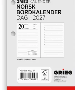 Bordkalender GRIEG 2027 Norsk