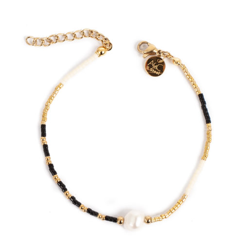 Tynt armånd, Black beads+Pearls