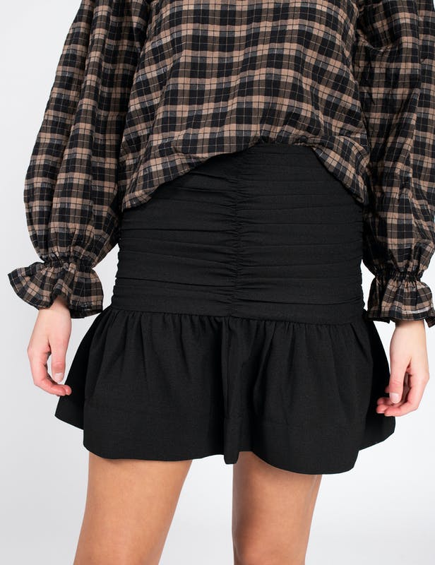 Recycled Ruched Flounce mini skirt - Ganni