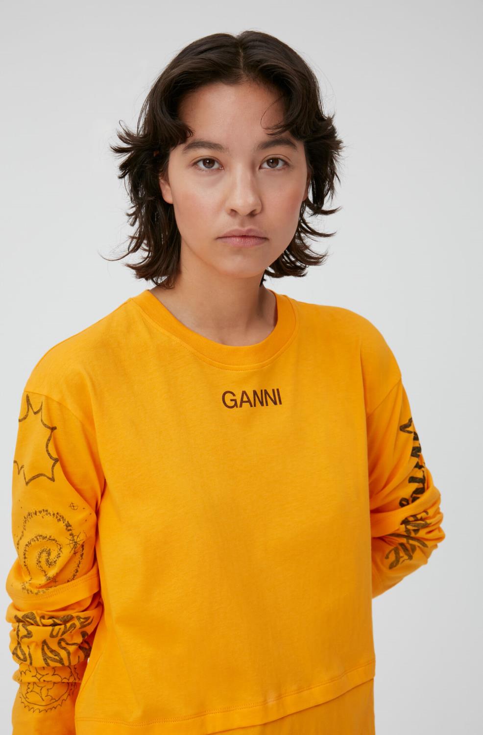 O-neck Dropped Shoulder Layered Long SleeveT-shirt - Ganni
