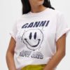 Basic Jersey Smiley Print O-neck Relaxed T-shirt - Ganni