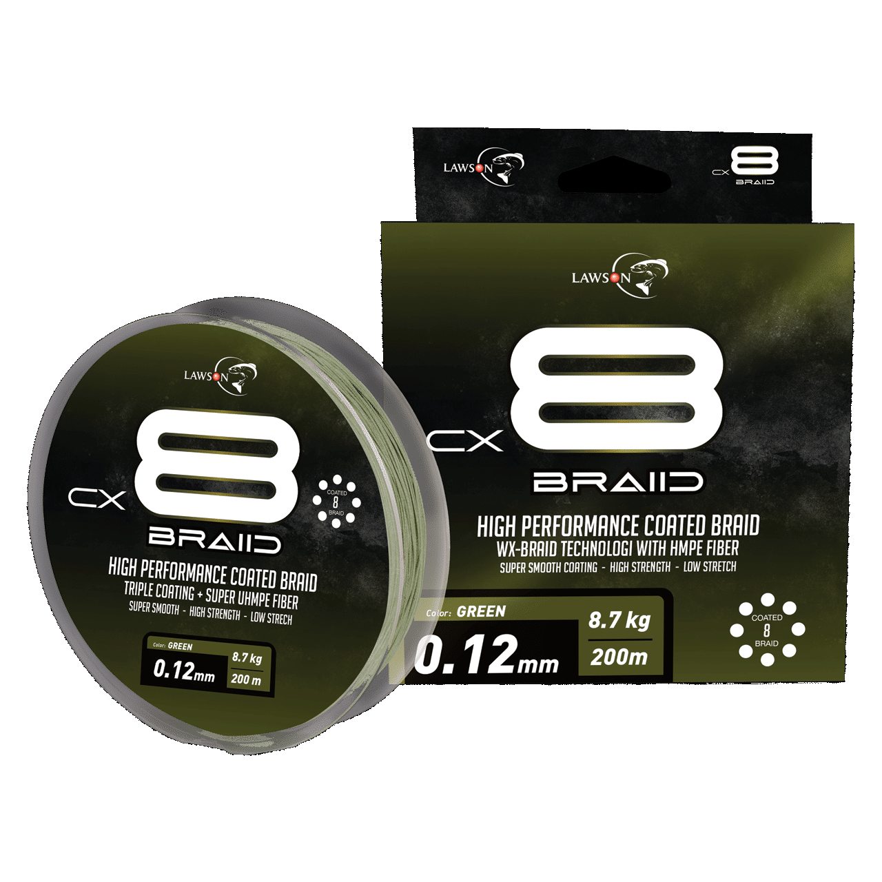 Lawson CX8 Braid Green Coated 200m
