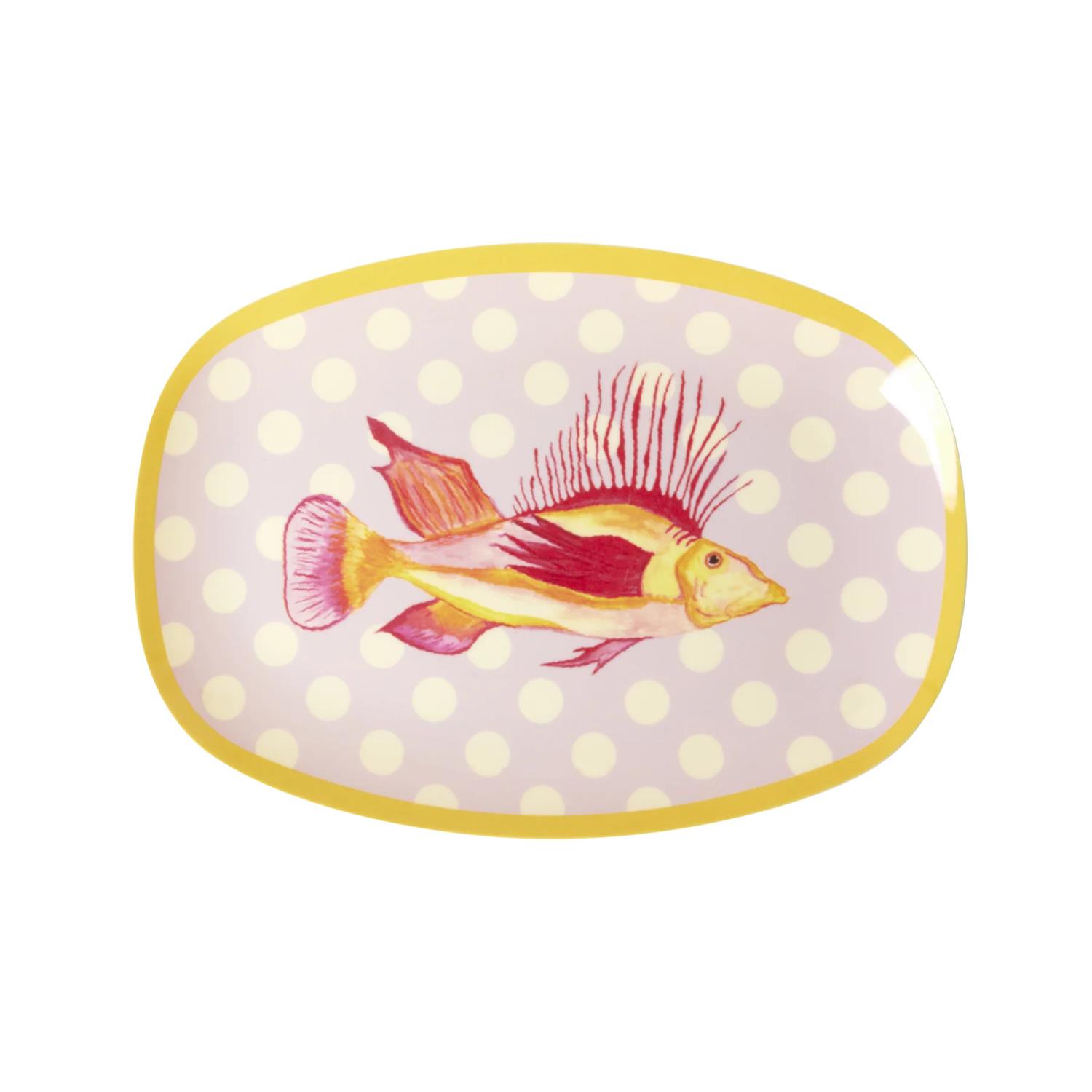 Melanin Liten rektangulær tallerken M/rosa fisk