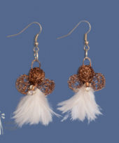 Juweel Amber wire & white feathers earrings