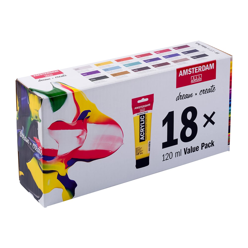 Amsterdam Standard Akryl Sett 120ml – 18 tuber – Value Pack