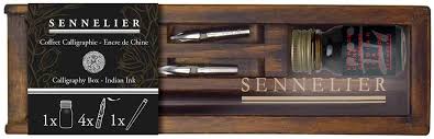 Sennelier Wooden Box, Ink,4 nibs, dip penholder