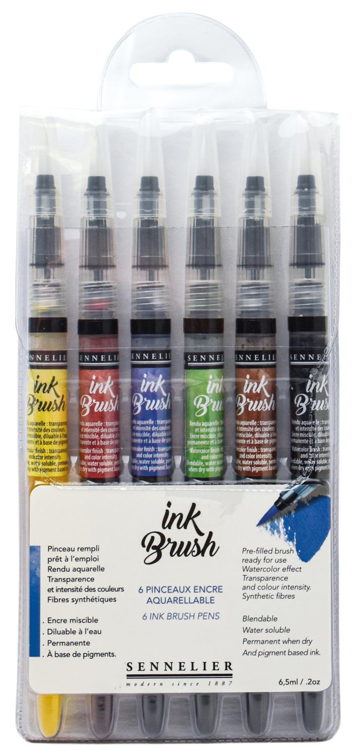 Sennelier Ink Brush set 6 farger