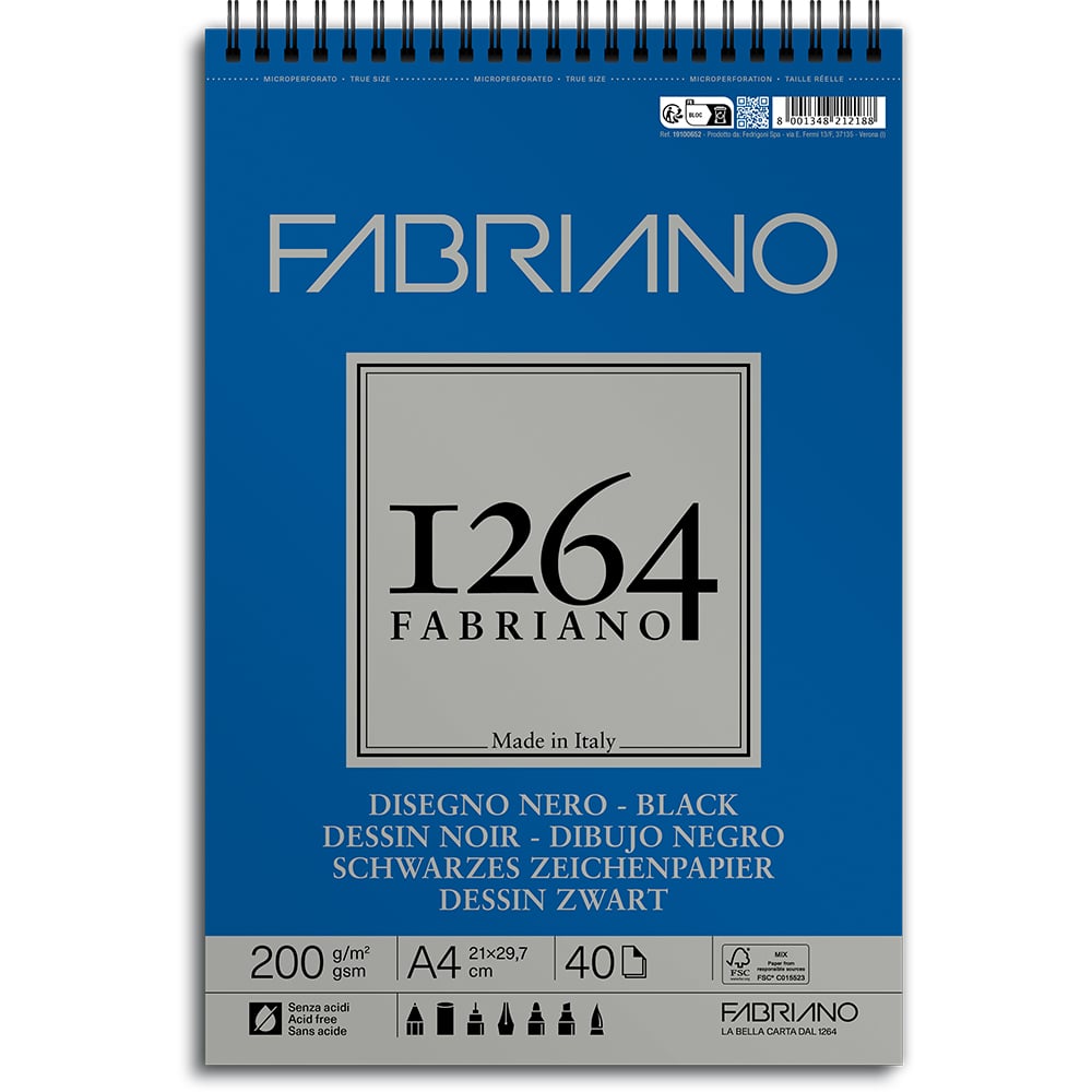 Fabriano 1264 Spiral Black 200g A4 40ark