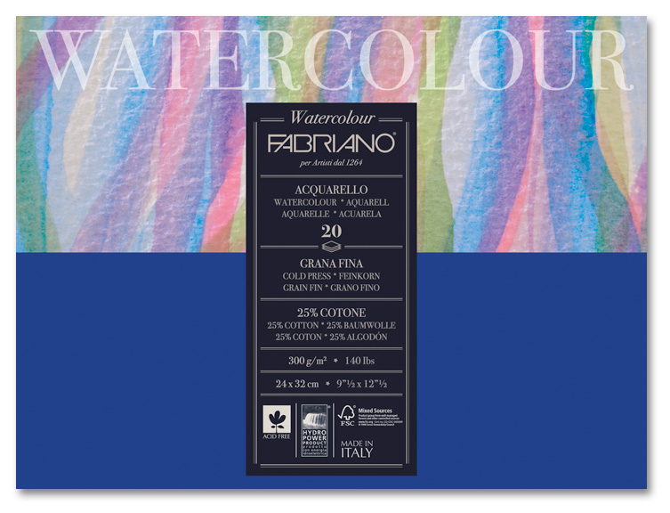 Fabriano Watercolor 300gr GF 18x24 25% Bomull