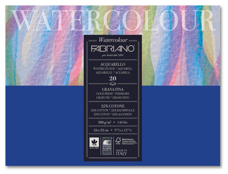 Fabriano Watercolor 300gr GF 24x32 25% Bomull