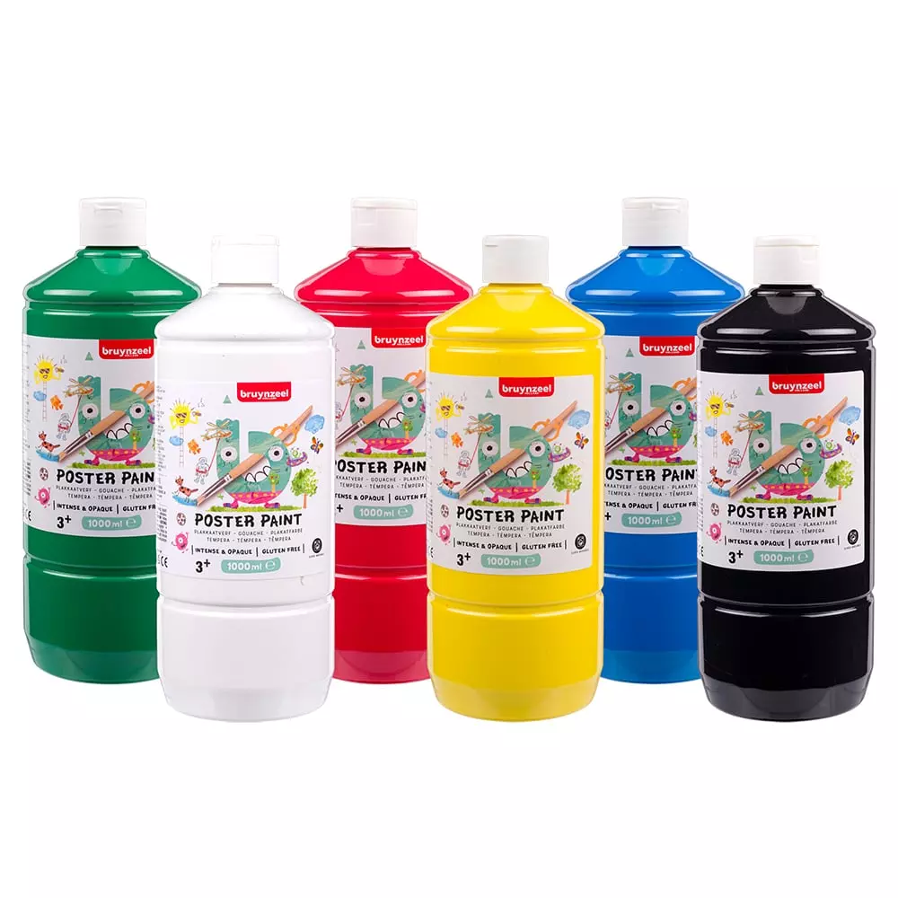 Bruynzeel Poster Paint Tempera Skolemaling 1000ml 6 farger