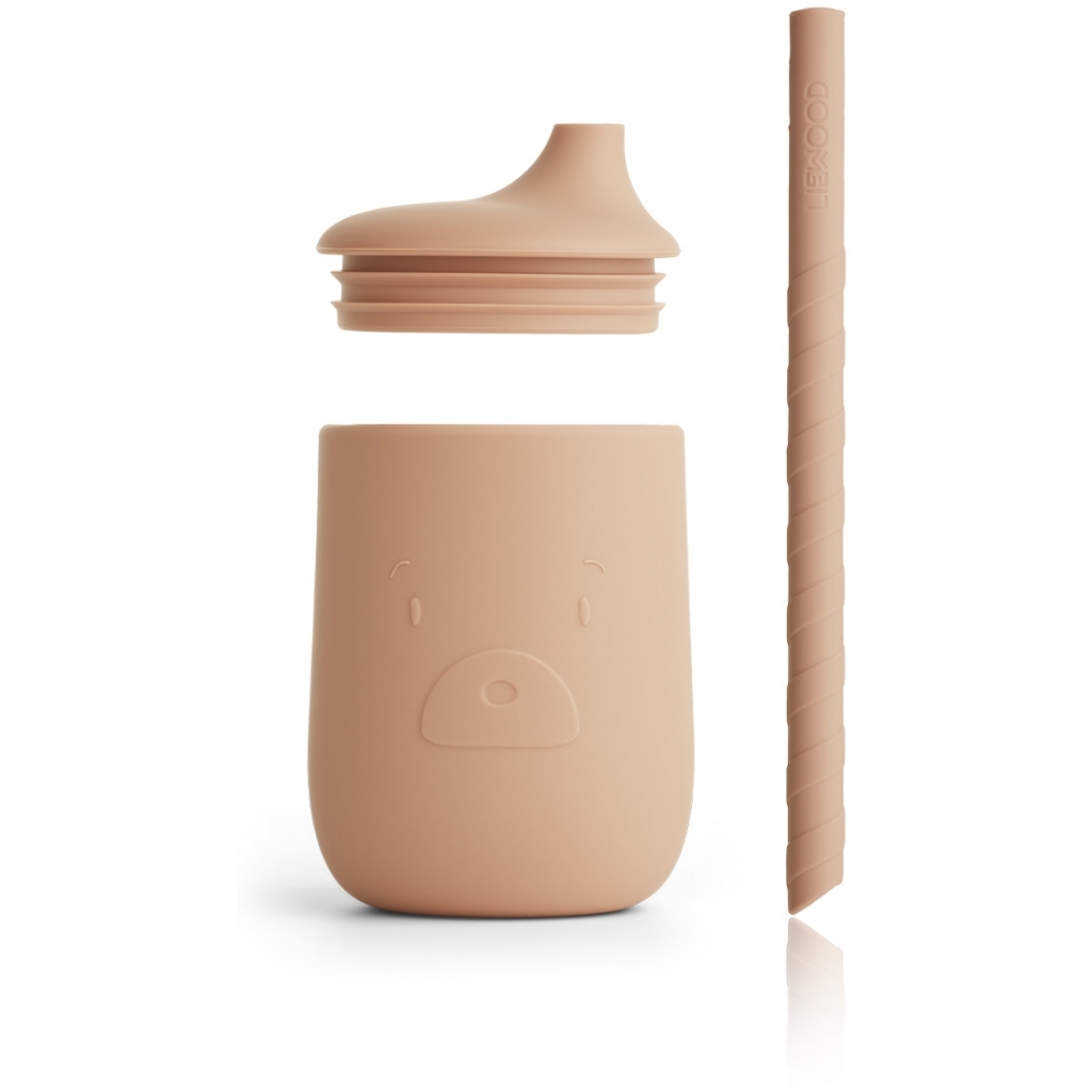 Liewoos, Ellis Silicone Sippy Cup, Mr Bear/Tuscany Rose