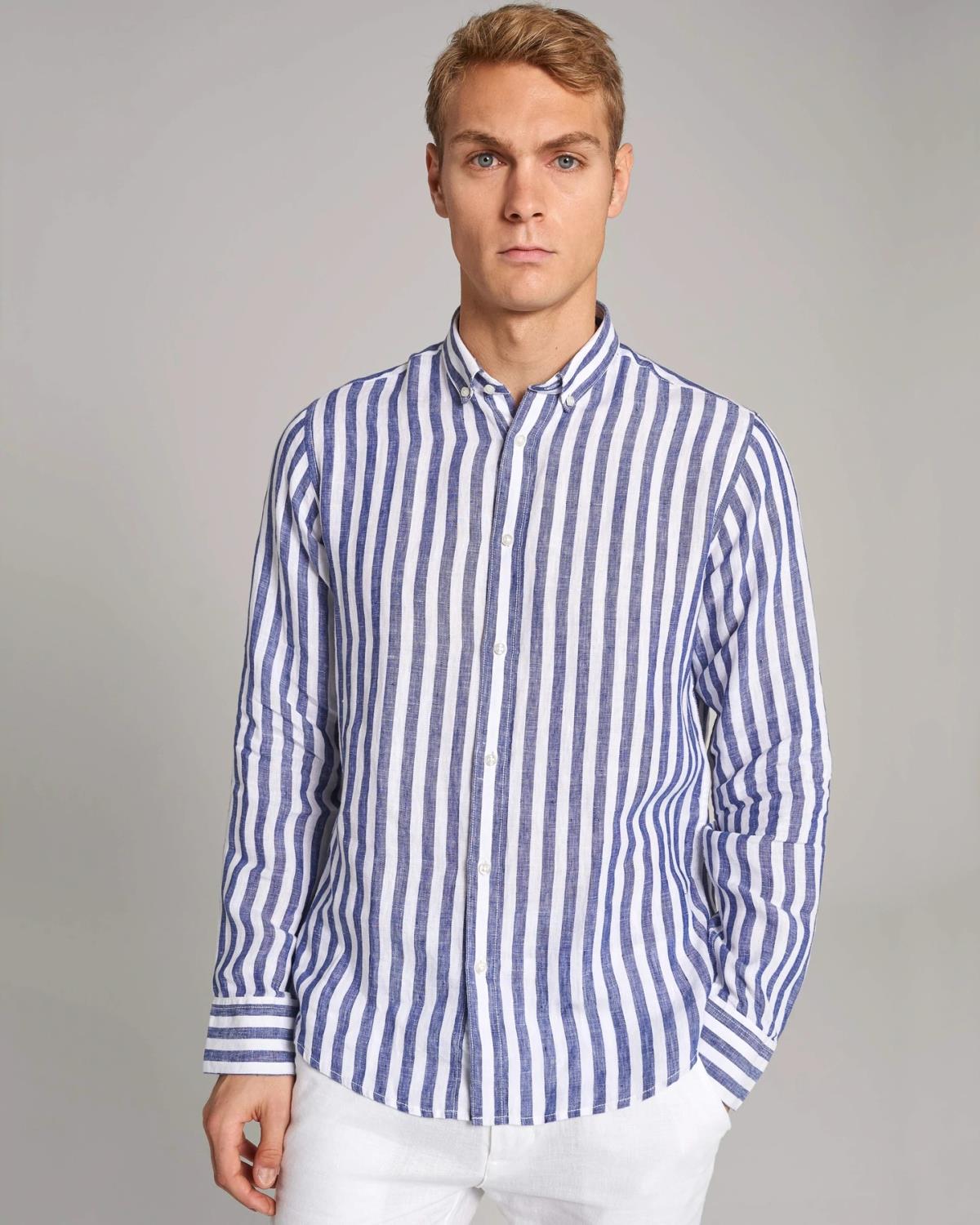 Bruun & Stengade Ocon Stripet Lin Skjorte - Blue/White