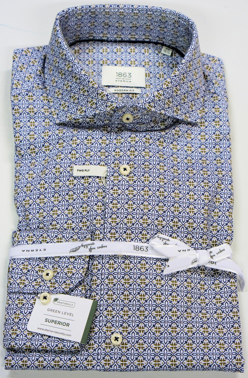 Eterna Skjorte - Hvit/Blå/Beige Mønstret