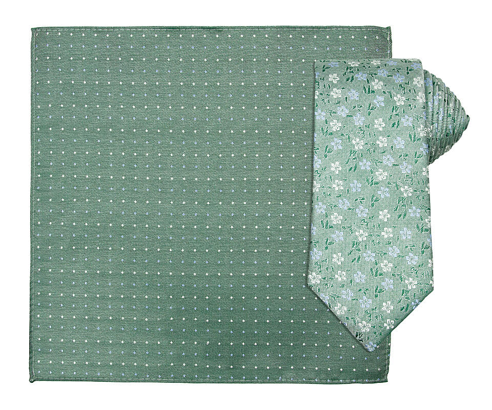 Santi silkeslips+lommetørkle mønstret - grønn