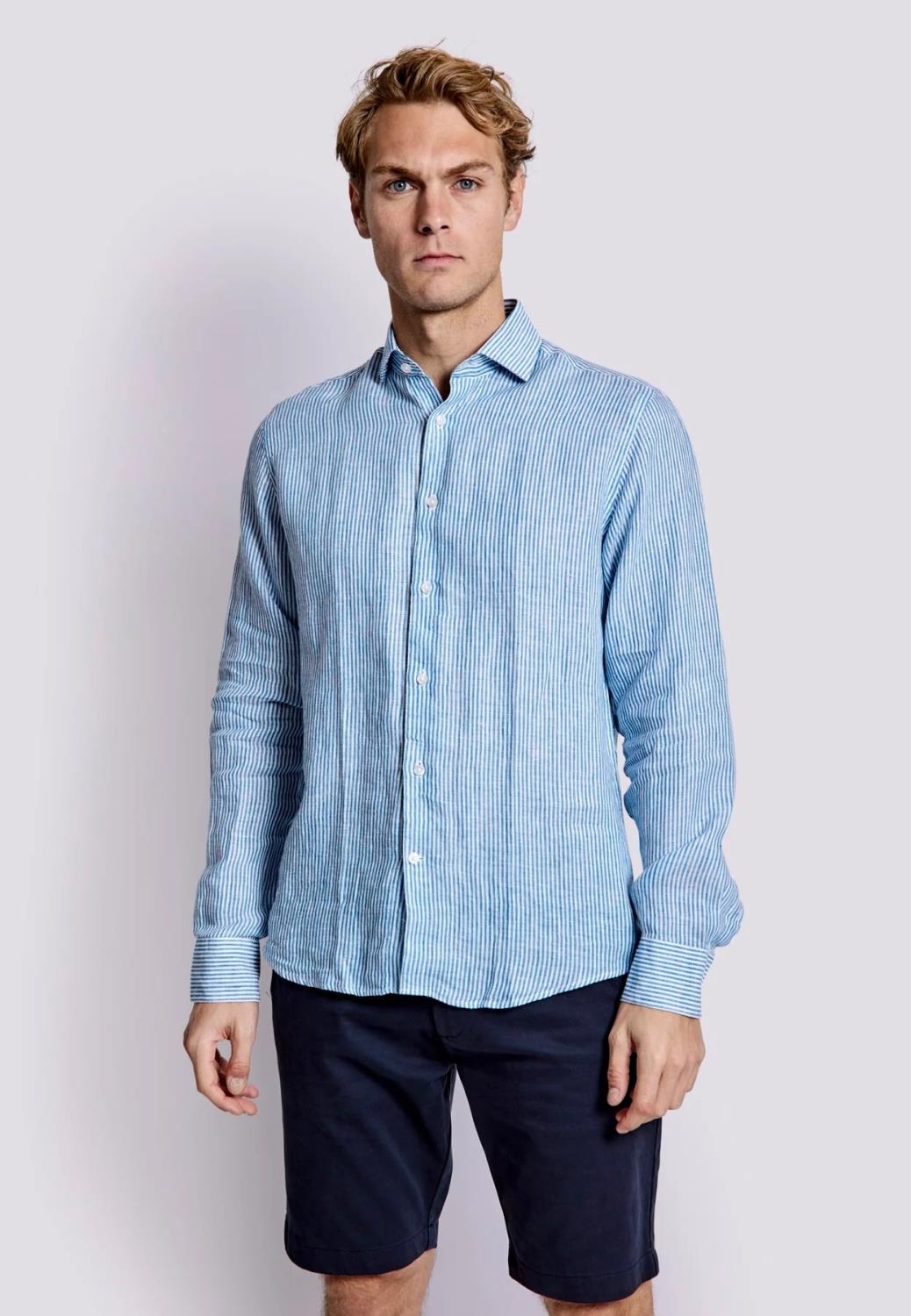 Bruun & Stengade Malaga Stripet Linskjorte - Blue/White