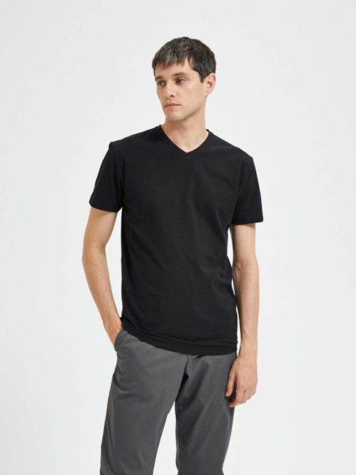 Selected SLHAEL SS V-Neck T-shirt - Black