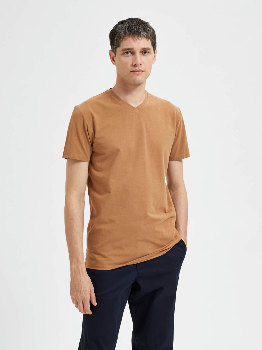 Selected SLHAEL SS V-Neck T-shirt - Toasted Coconut