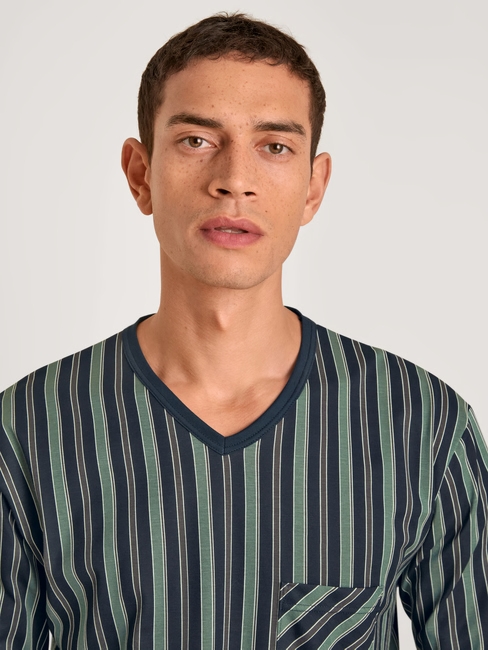 Calida MEN Pyjamas With Cuff - Blå/Grønn Stripete