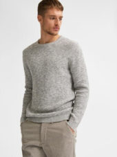Selected SlhVince LS Knit Bubble Crew Neck - Marshmallow/Twisted