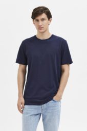 Selected Aspen Slub SS O-neck T-skjorte - Navy Blazer