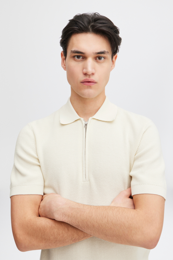 Casual Friday Karl Knit Polo T-shirt with Halfzip - White Asparagus
