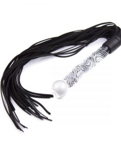 Fancy Black Flogger with Glass Handle