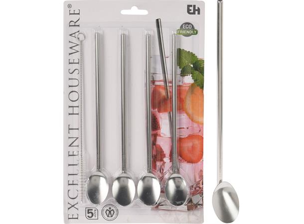 Metallsugerør med skje - 4pk