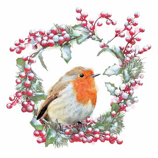 Kaffe Servietter Robin In Wreath