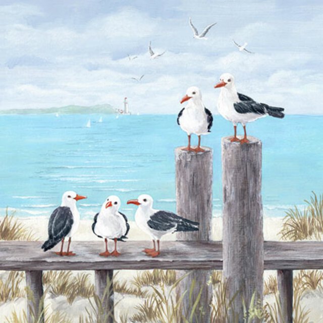 Kaffe serviett seagulls on the dock