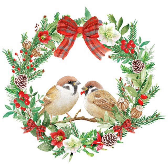 Kaffe servietter Sparrows in wreath