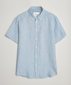 Les Deux Kris Linen SS Shirt Washed Denim Blue/ Ivory
