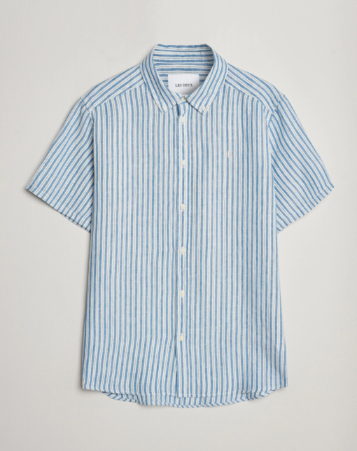 Les Deux Kris Linen SS Shirt Washed Denim Blue/ Ivory