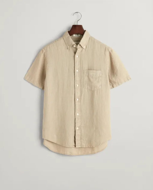 Gant Reg Gmnt Dyed Linen Ss Shirt Concrete Beige