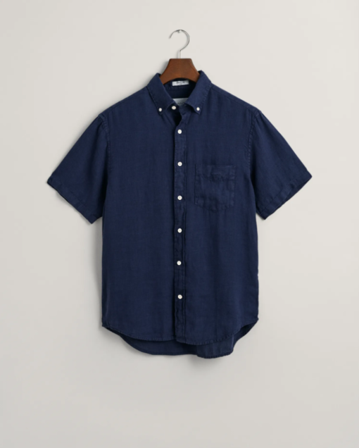 Gant Reg Gmnt Dyed Linen Ss Shirt Marine