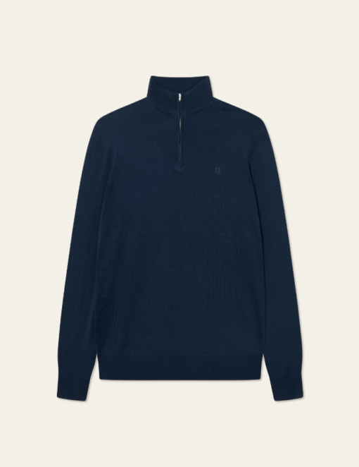 Les Deux Greyson Half-Zip Merino Knit Dark Navy