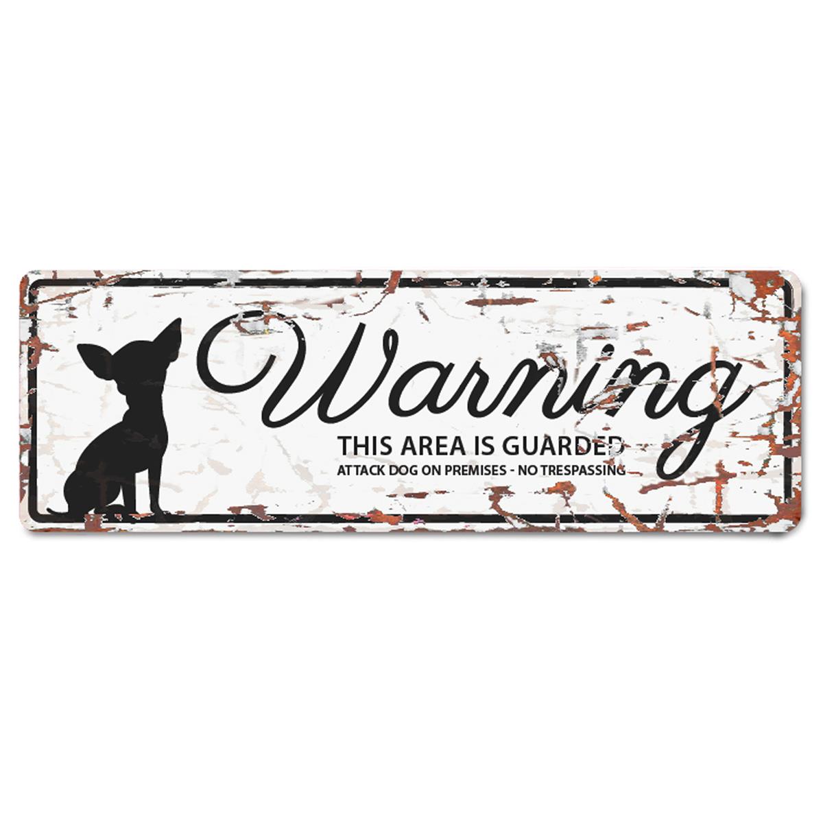 Skilt i metall, "Warning..."  Chihuahua 12x4 cm