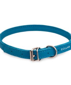 HALSBÅND Collar, Lær, blå, 20-25cm.