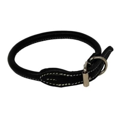 HALSBÅND Alac, Rundsydd lær, hvit søm, 8mm.x45cm.