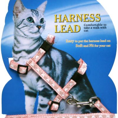 Kattesele med koppel, nylon, rosa