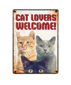 SKILT 'Cat lovers welcome!', Metall, 21x14,8cm.