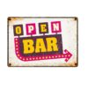 SKILT 'Open Bar', Metall, 21x14,8cm.