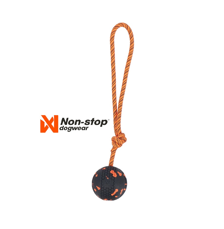 Non-Stop Dog Ball On Rope  Orange/Black 60X60 Mm