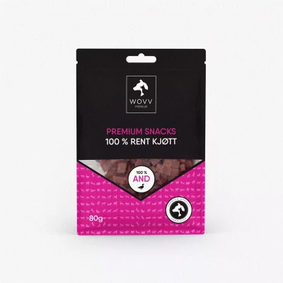 WOVV Godbiter av And ,80g. – Kornfrie og små biter til hund