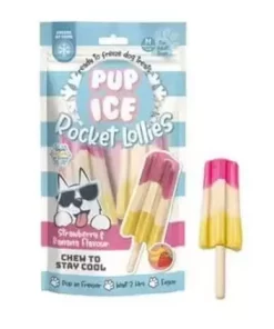 PUP ICE, Rocket Lollies, 2pk. 90g Jordbær & Banan, Hundesnacks