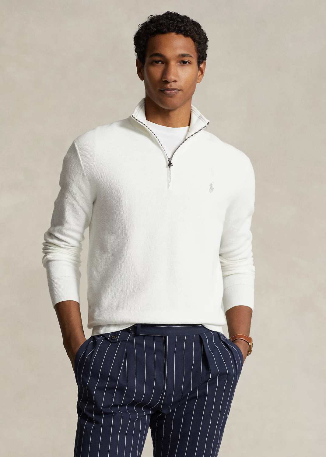 Mesh-Knit Cotton Quarter-Zip Jumper